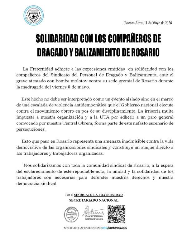 La Fraternidad - SOLIDARIDAD CON LOS COMPAÑEROS DE DRAGADO Y BALIZAMIENTO DE ROSARIO